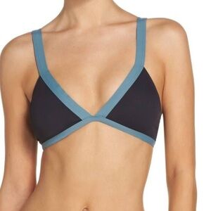 L*Space Farrah Ribbed Triangle Bikini Top Size Large Color-block Black Blue Swim
